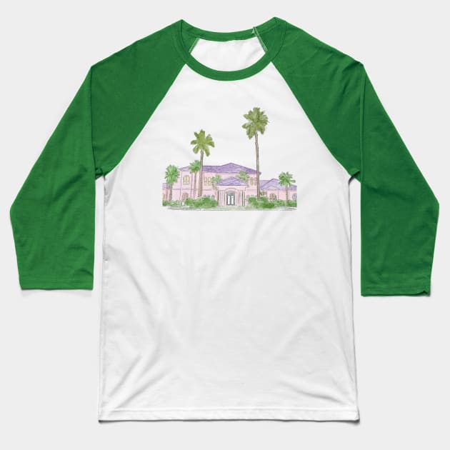 California watercolor house, Malibu party house, watercolor home, beach house Baseball T-Shirt by PrimeStore